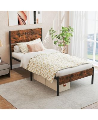 Twin Metal and Wood Platform Bed Frame with Headboard