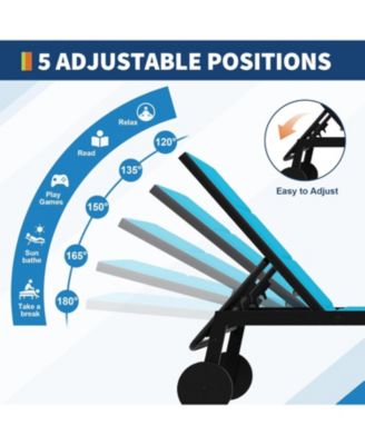 Outdoor Chaise Lounge Chairs with Wheels & Side Table Set of 3, 5-Position Adjustable Backrest Poolside