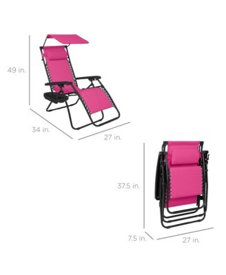 Folding Zero Gravity Recliner Patio Lounge Chair w/ Canopy Shade, Headrest, Tray