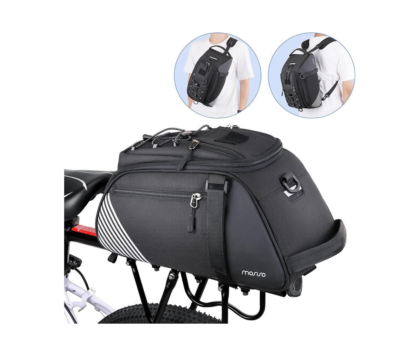 Женская сумка AOLIGEIJS Bike Rack 8L Waterproof Bicycle Rear Trunk with Rain Cover Convertible Backpack Cycling Storage for Commuting Travel, цвет: Чёрный — фото 2