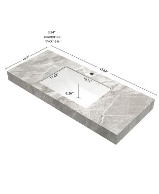 48" Light Gray Sintered Stone Countertop Ceramic Basin, No Cabinet No Faucet