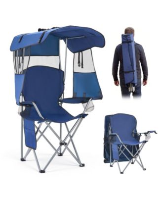 Camping Chair with Canopy Shade 330 lbs and Magazine Pocket