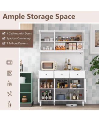 77 in Kitchen Pantry Storage Cabinet with LED Lights and Power Outlets