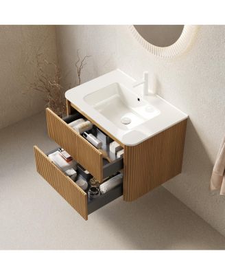  Wall Mounted Bathroom Vanity, Integrated Ceramic Sink, Modern 2 Soft Close Drawers, Pre-Assembled