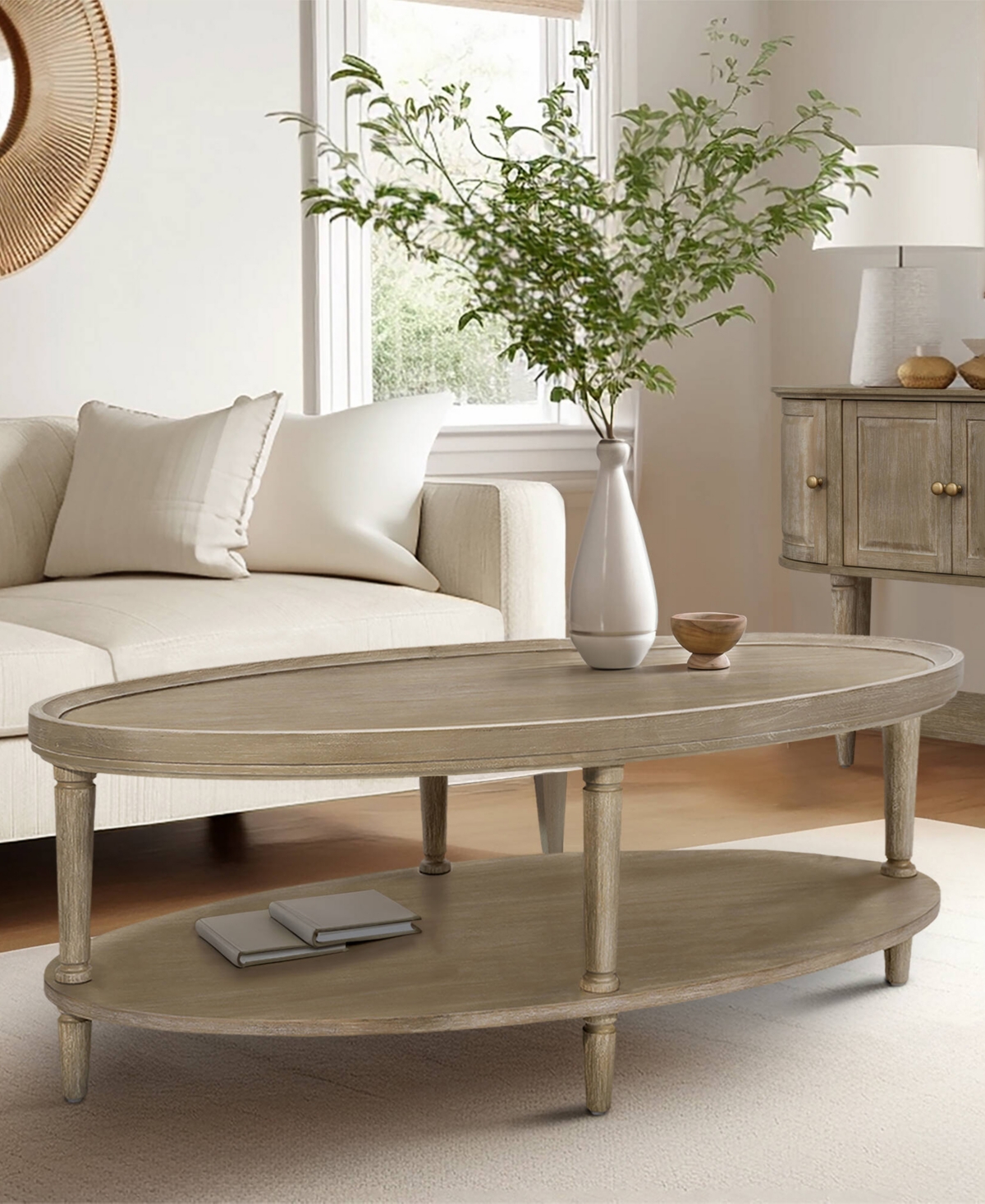 Martha Stewart Collection Ayanna 48" Wood Oval Coffee Table with Shelf
