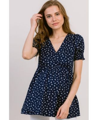 Maternity Floral Empire Waist Wrap Nursing Top