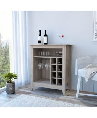 38 Bar-Coffee Cart with 8 Bottle Racks, 1 Cup Holder and Central Shelf