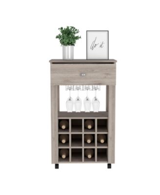 Bar Cart with 12 Wine Cubbies, Glassware Storage and 2.2  Casters