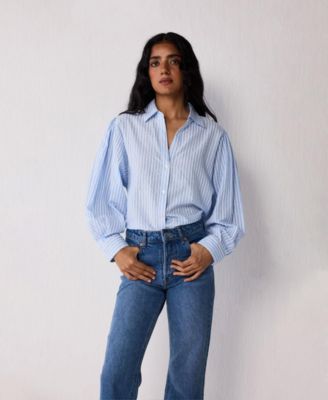 Women's Long Balloon Sleeves Striped Shirt