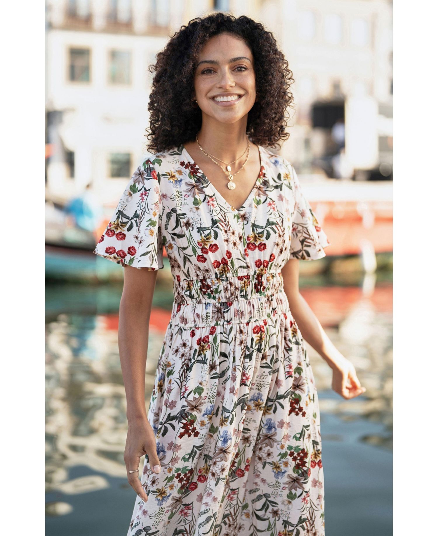 Women's Botanical Print Viscose Midi Dress