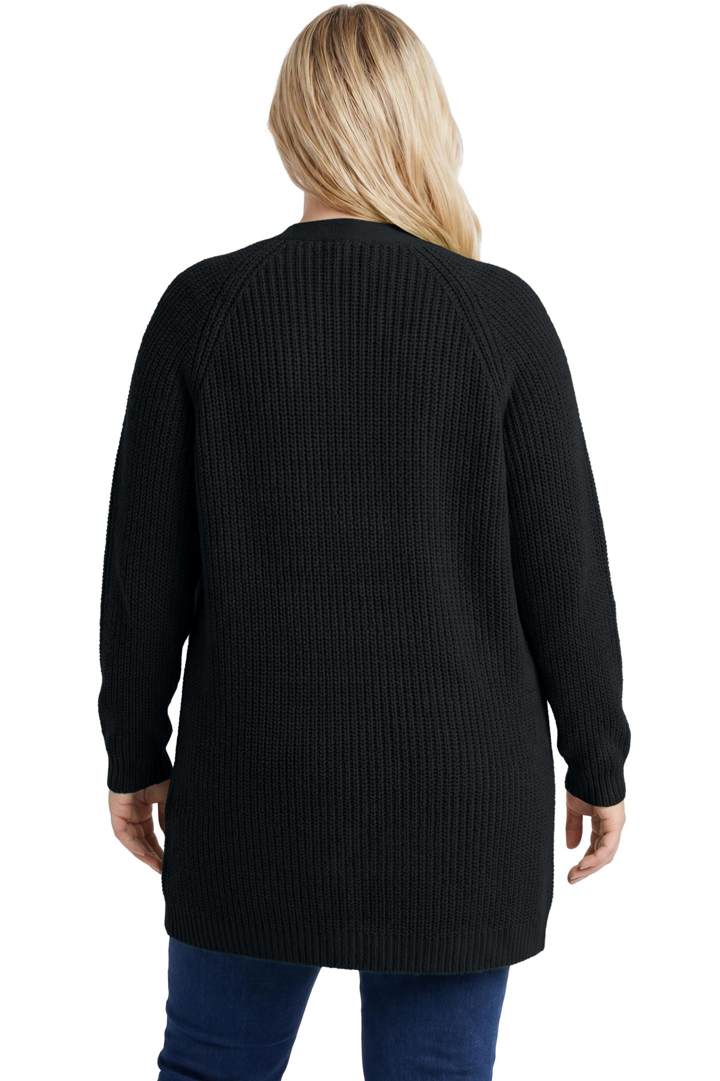Женский кардиган Woman Within Within Button-Front Shaker Cardigan, цвет: Чёрный красный — фото 3