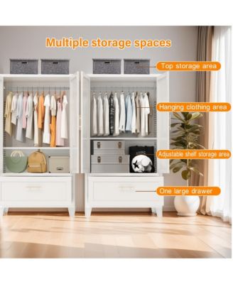 60 Inch Tall Farmhouse Armoire Wardrobe Closet, Clothing Storage Cabinet with 2 Doors, 1 Drawer and Hanging Rod for Bedroom