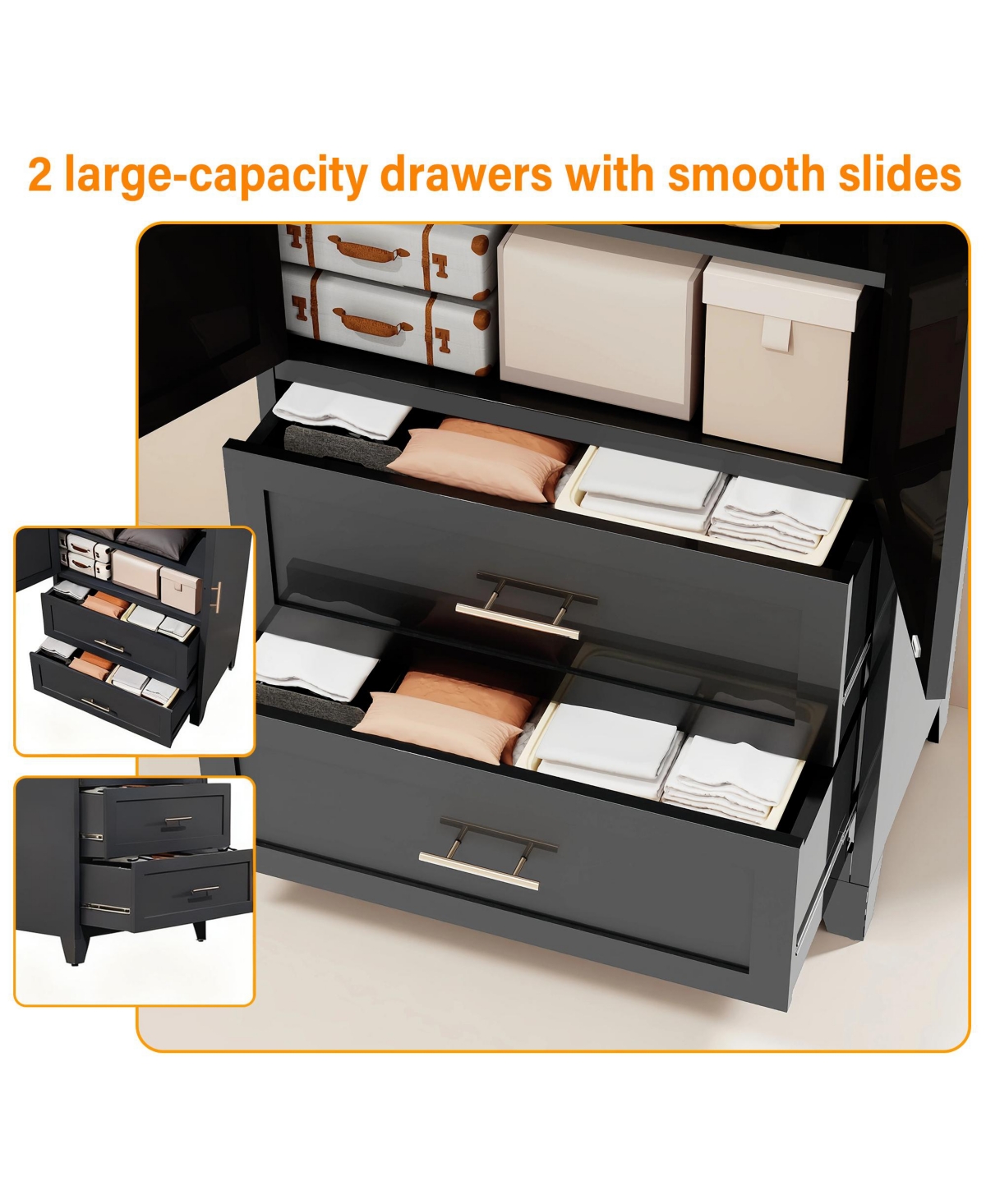 Rainsken 71" Tall Metal Armoire Wardrobe Closet, Clothing Storage Cabinet with 2 Doors, 2 Drawers, Hanging Rod and Shelf for Bedroom