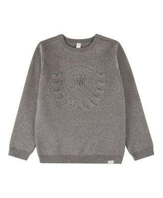 Baby Boys Cotton Knit Pullover Crewneck Sweater with Embossed 3D Crest