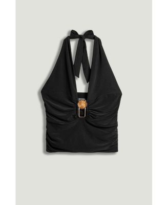 Women's Deep V Halter Detail Blouse