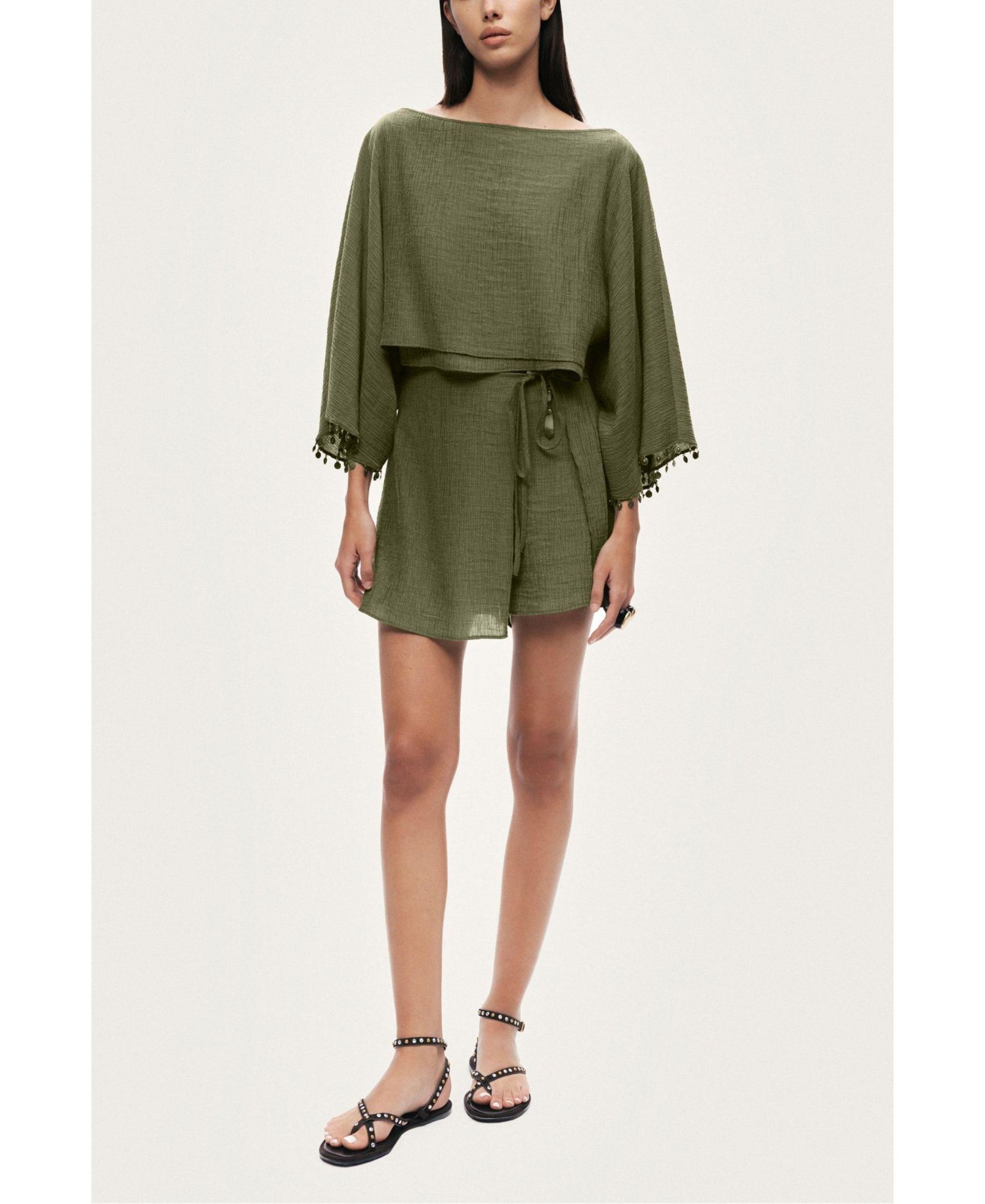 Women's Cropped Boat-Neck Blouse