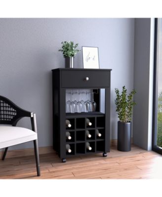 Bar Cart with 12 Built-in Wine Rack, 8-Glass Rack and Spacious Drawer