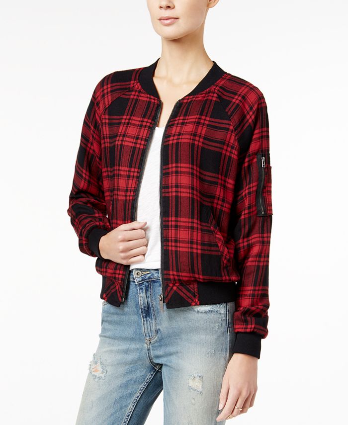 Red plaid bomber best sale jacket womens