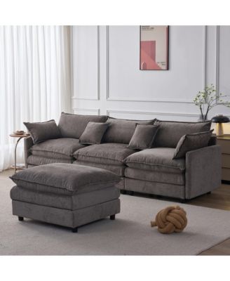 L-Shaped Modular Sectional Sofa, 105" 3-Seater Convertible Chenille Couch with Removable Ottoman for Living Room Decor