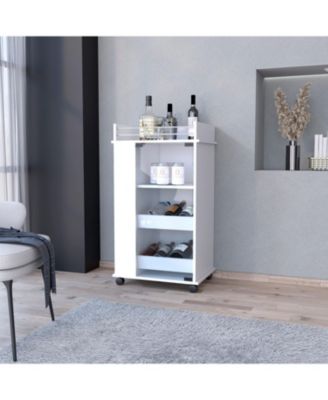 Willow Park Glass Door Bar Cart with Bottle Holder and Casters