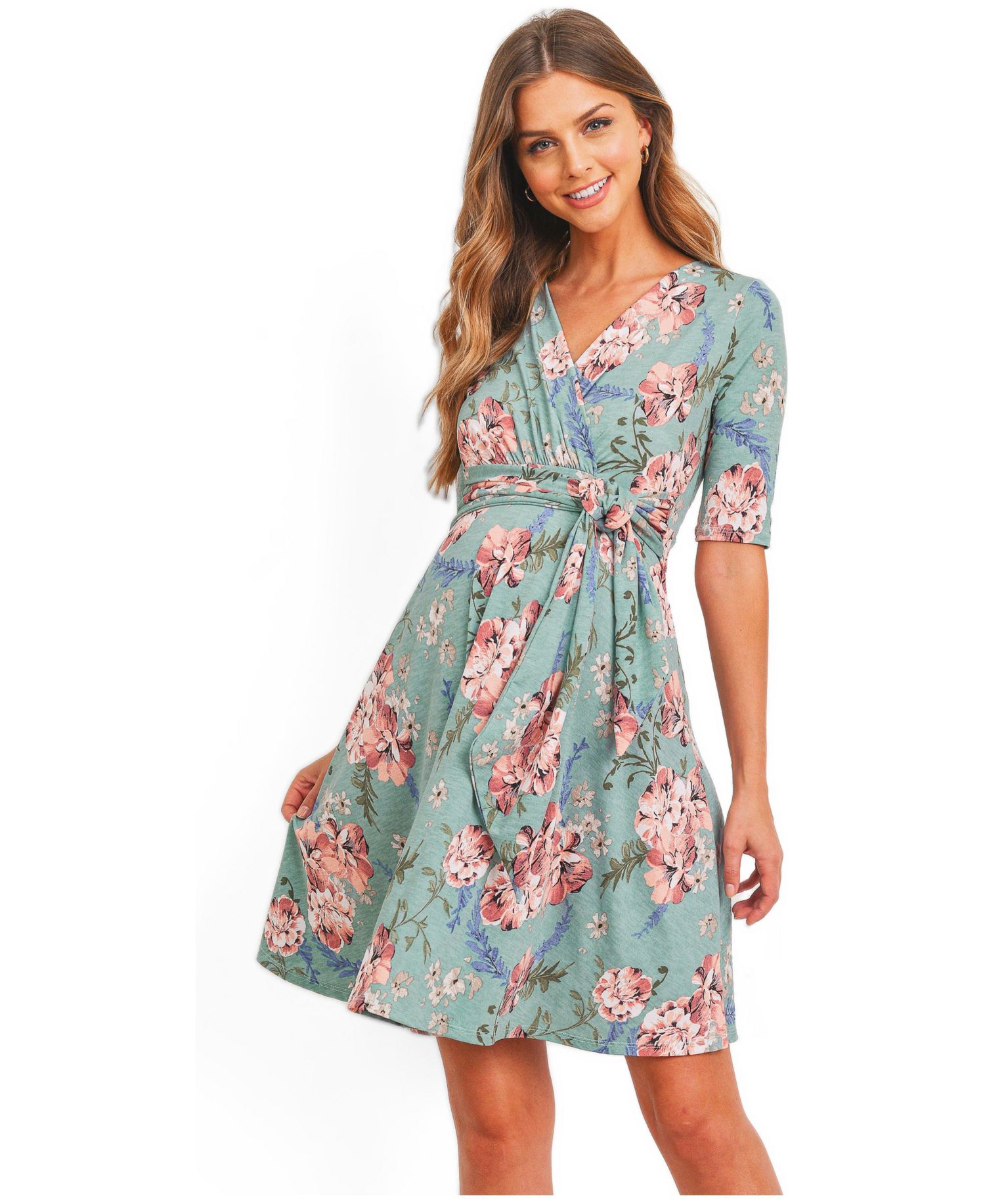 Women's Floral Wrap Dress with Tie Waist Nursing Friendly