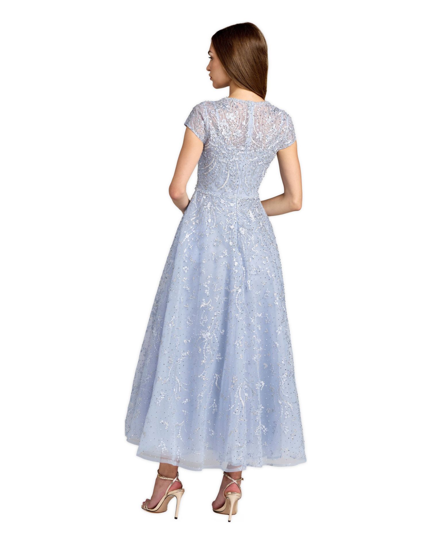 Women's Embellished High Neck Cap Sleeve A Line Dress