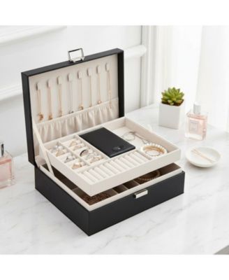 Travel Jewelry Organizer PU Leather Storage Case Necklace Earring Holder Display Tray