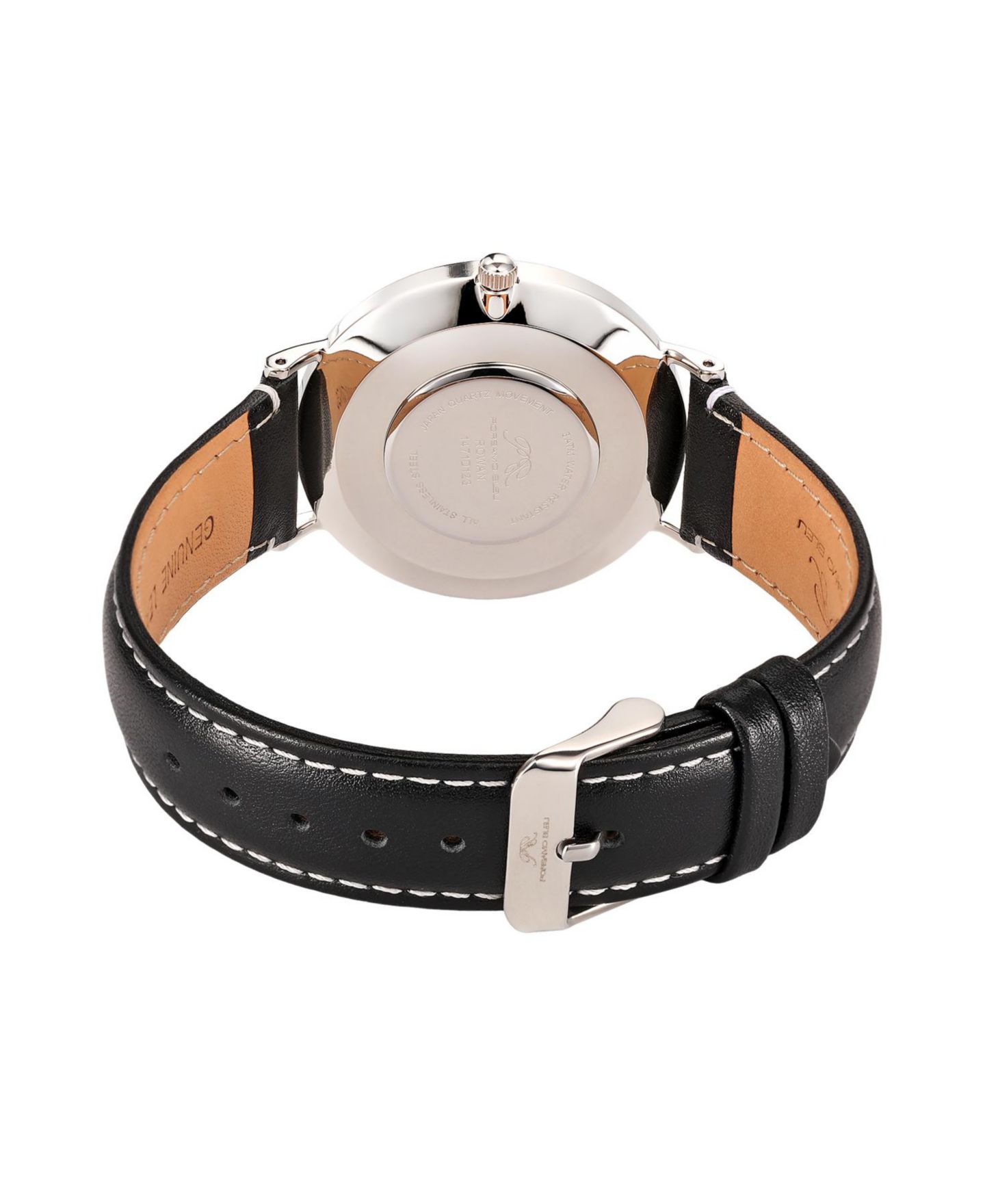 Мужские часы Porsamo Bleu Rowan Round Black Genuine Leather Band Watch 40 mm, цвет: Серебристый / Чёрный — фото 3