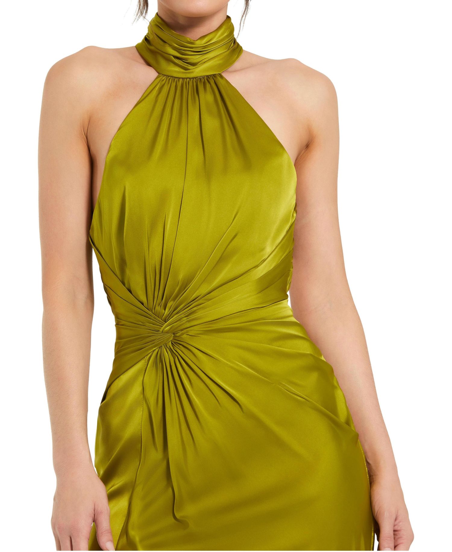 Petite Open Back High Neck Side Ruched Gown