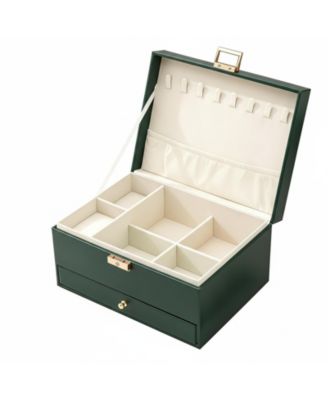 3-Layer Faux Leather Jewelry Organizer Box Large Storage for Earrings Rings Necklaces Bracelets Watches