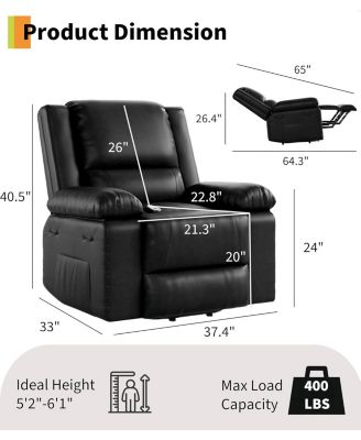 Electric Lift Recliner Chair - Heat and Massage, PU Leather Power Lift Recliner for Elderly and Mobility Impaired, Adjustable Back and Legs