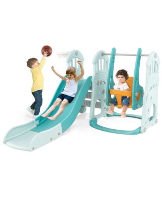 Toddler Slide and Swing Set 4-in-1 Indoor Playground w/ Extra-long Slide