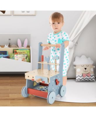 2-in-1 Baby Push Walker with Wooden Frame and Multi-Activity Play Station