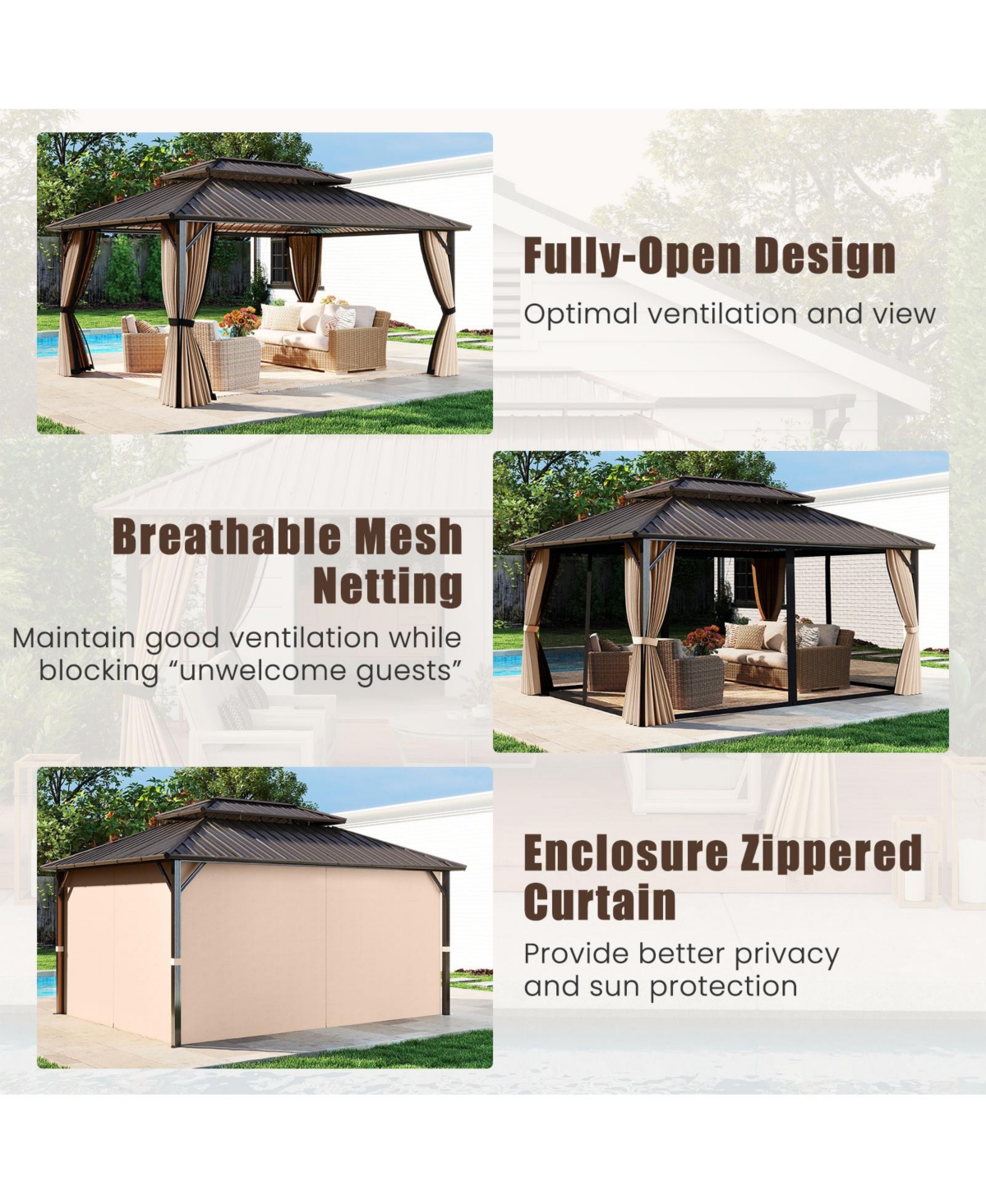 Slickblue Outdoor Hardtop Gazebo for Patio Lawn Garden Party Tent