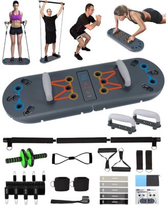 Home Workout Equipment to Help Achieve Fitness Goals, 27-in-1 Portable Gym Exercise Equipment with Compact Push-Up Board, Resistance Bands