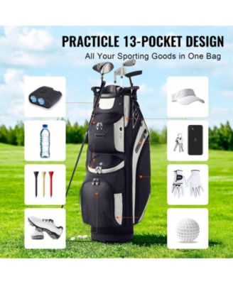 Golf Cart Bag with 14-Way Divider Top, 36" Premium Cart Bag with 13 Pockets, Handles, Dust Cover & Detachable Straps