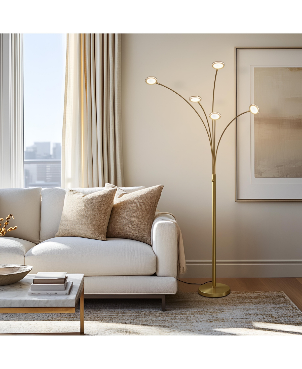 Orion 74" Led Tree Arc Floor Lamp with 5 Adjustable Arms