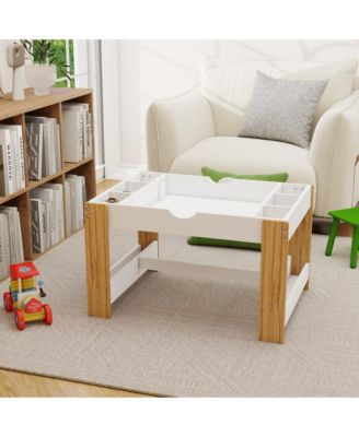 Kids 2 in 1 Play Table with 7 Storage Compartments and Bookshelf, Modern Activity Learning Table Game Furniture