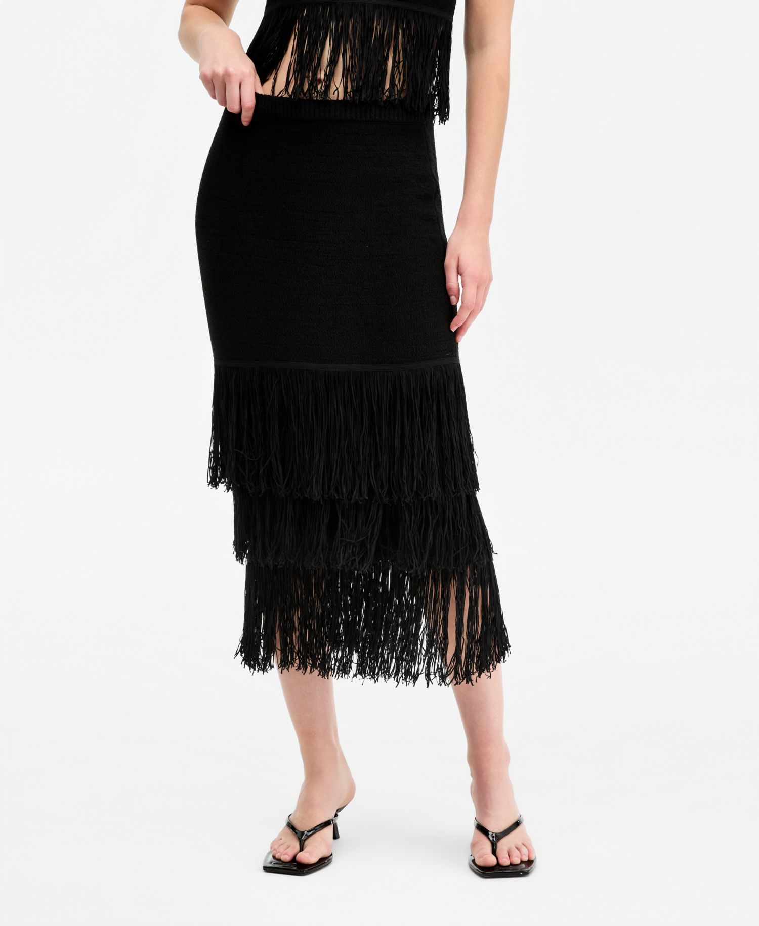 Women's Pull-On Tiered-Fringe Sweater Skirt