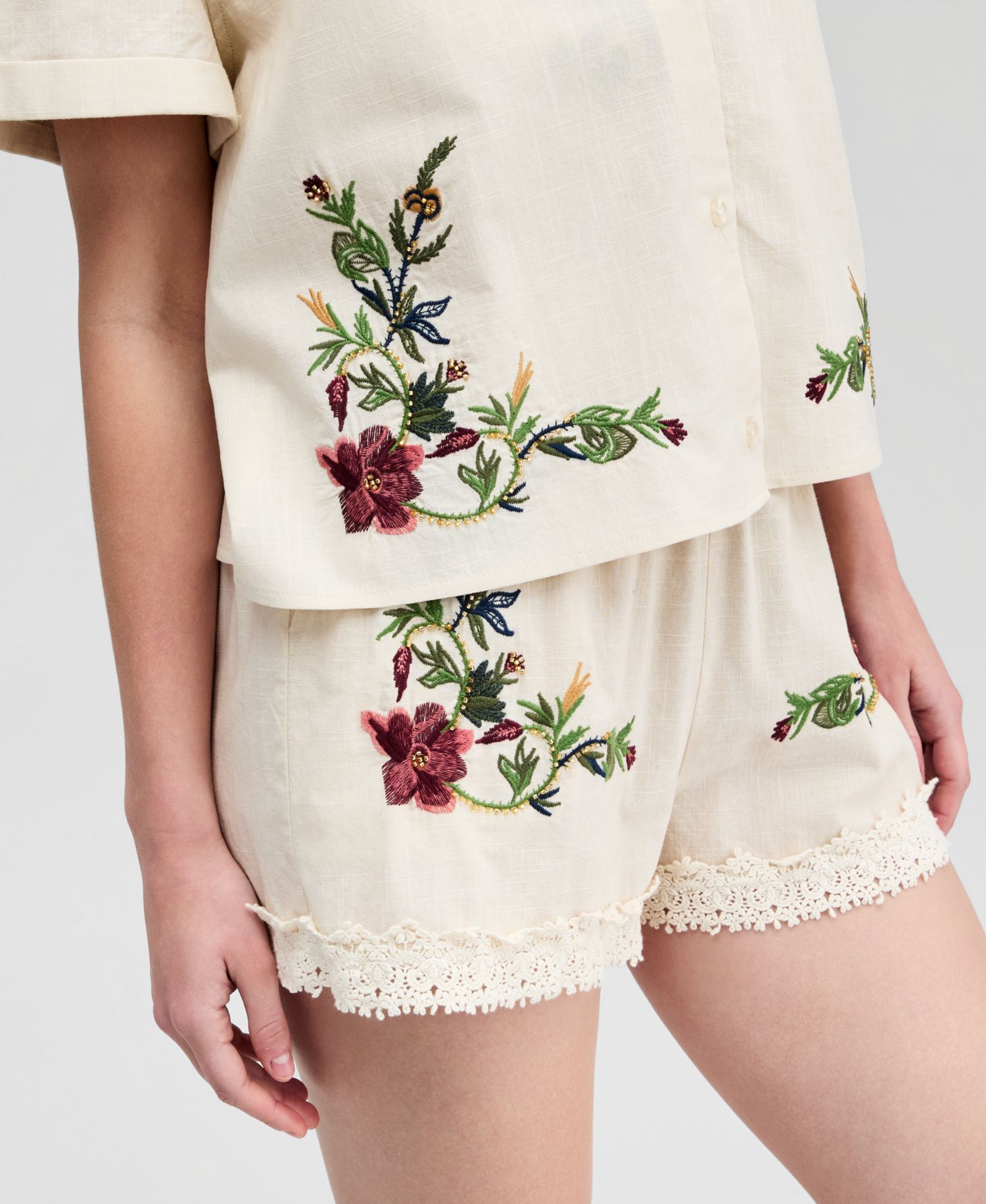 Women's Floral Embroidered Camp Shirt