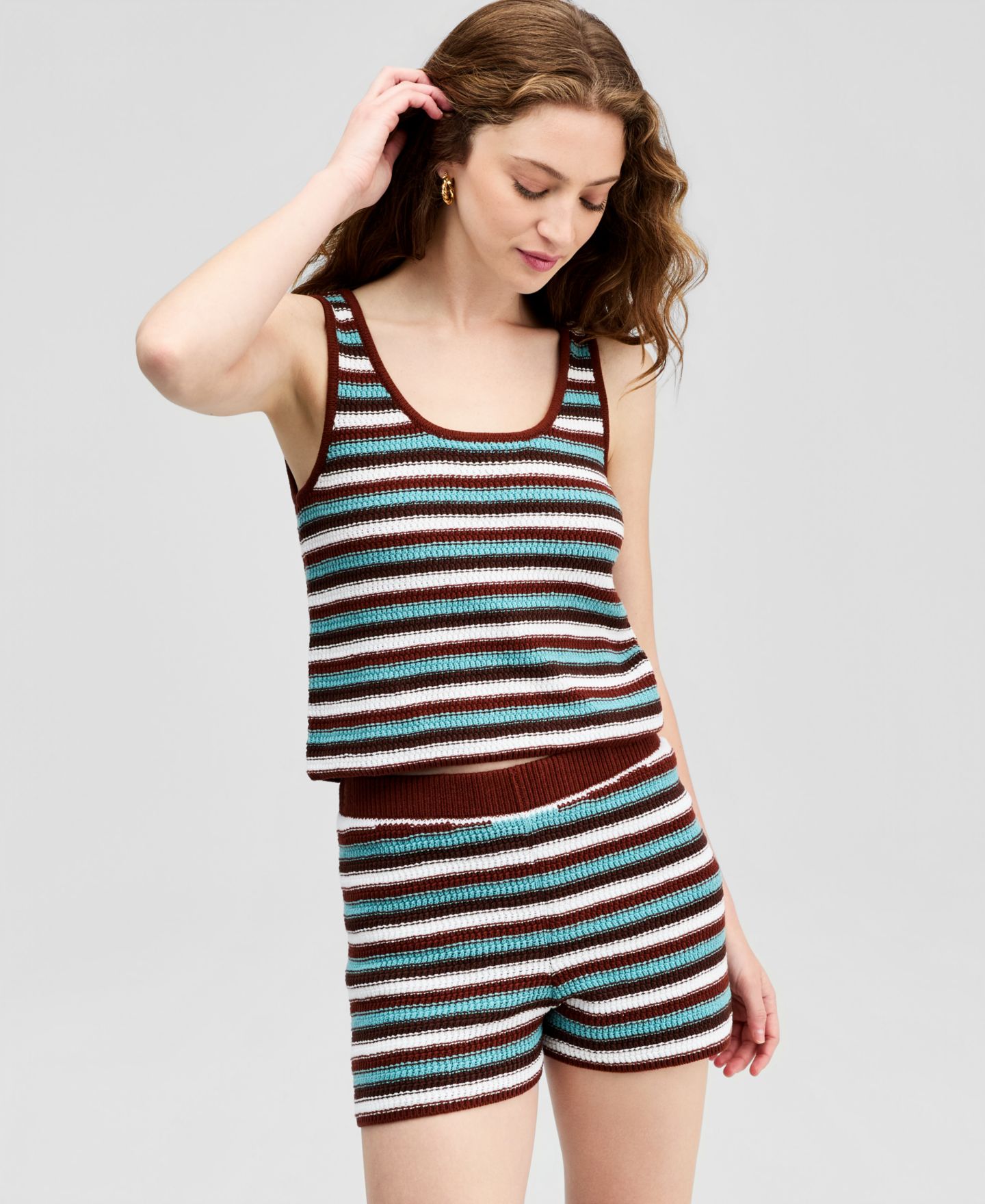 Женский свитер And Now This Petite Striped Sleeveless Sweater, цвет: Бирюзовый коричневый — фото 1