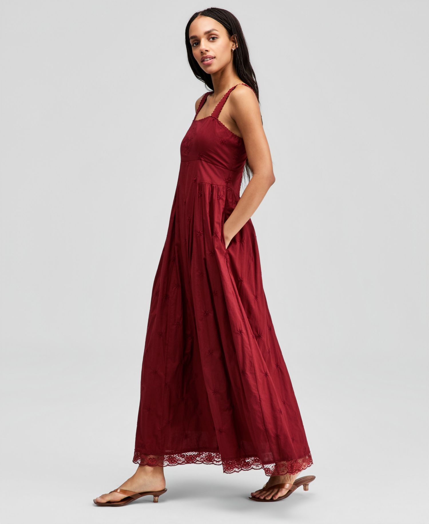 Petite Embroidered Square-Neck Dress