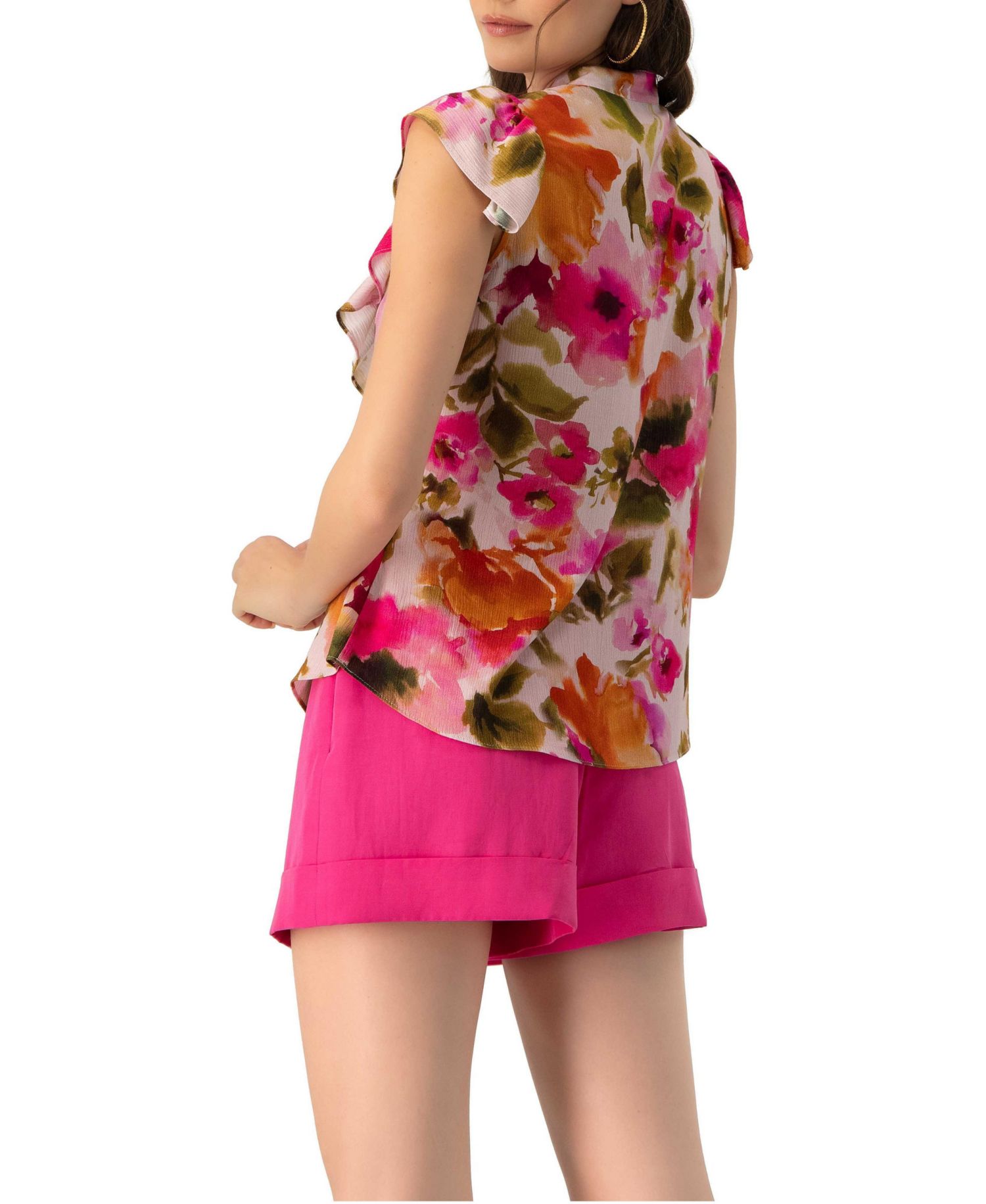 Women's Sleeveless Floral Blouse with Ruffle Detail