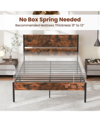 Full Size Metal Bed Frame with Wooden Headboard and Footboard