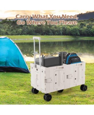 Large Foldable Utility Cart with 2-Tier Storage Crates and Telescoping Handle