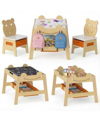 5-in-1 Toddler Table and 2 Chairs Cute Art Desk Set with Reversible Chalkboard