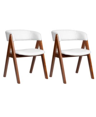Wooden Dining Chair Set of 2 Mid-Century Modern Sherpa Upholstered Kitchen Dining Room Chairs