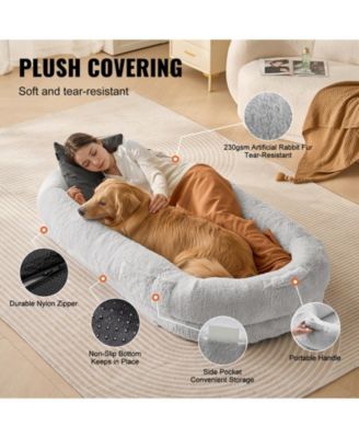 Human Dog Bed 67.7x35x9.8 in Oval Faux Rabbit Fur Cover