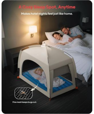 Inflatable Toddler Travel Bed with Tent - Lightweight Blow Up Kids Air Mattress with Hand Pump - Indoor and Outdoor Portable Sleeping Solution