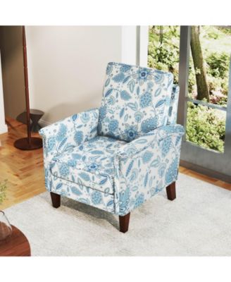 Floral Farmhouse Boho Accent Chair with Solid Wood Legs